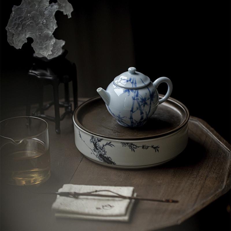 青亦丨影青青花斑竹茶壺單壺泡茶家用陶瓷泡茶壺球孔過濾手執(zhí)壺
