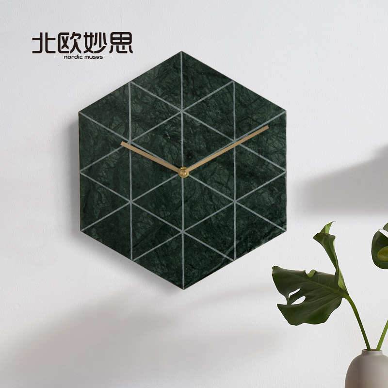 北欧妙思 天然大理石挂钟 ins欧式创意客厅现代简约墙面装饰时钟