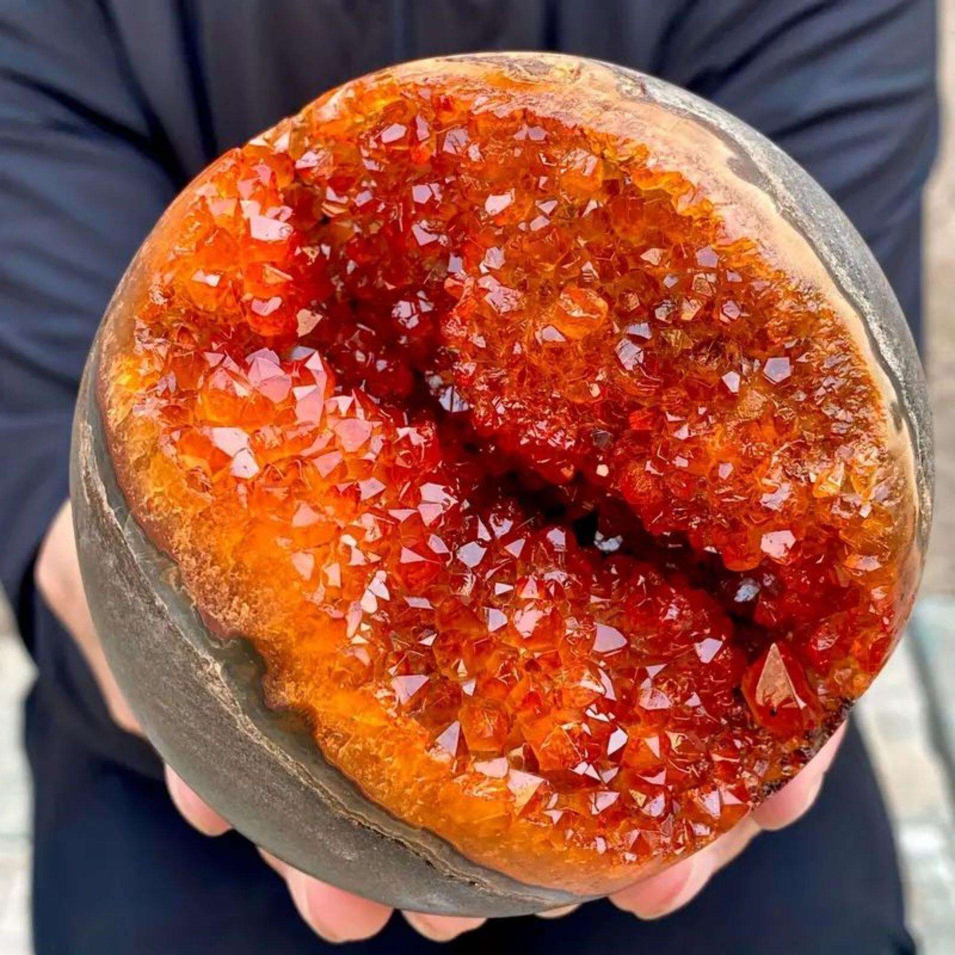 天然晶洞聚宝盆加色橙晶开口笑水晶洞聚宝盆跨境热销东海水晶