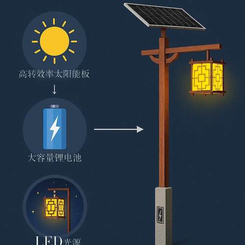 太阳能中式庭院灯仿木纹光控公园古镇文化景区乡村景观灯智能路灯
