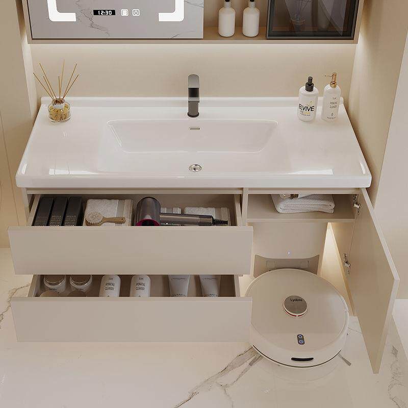 扫地机器人基站收纳浴室柜奶油风卫生间陶瓷一体盆洗手洗脸洗漱台