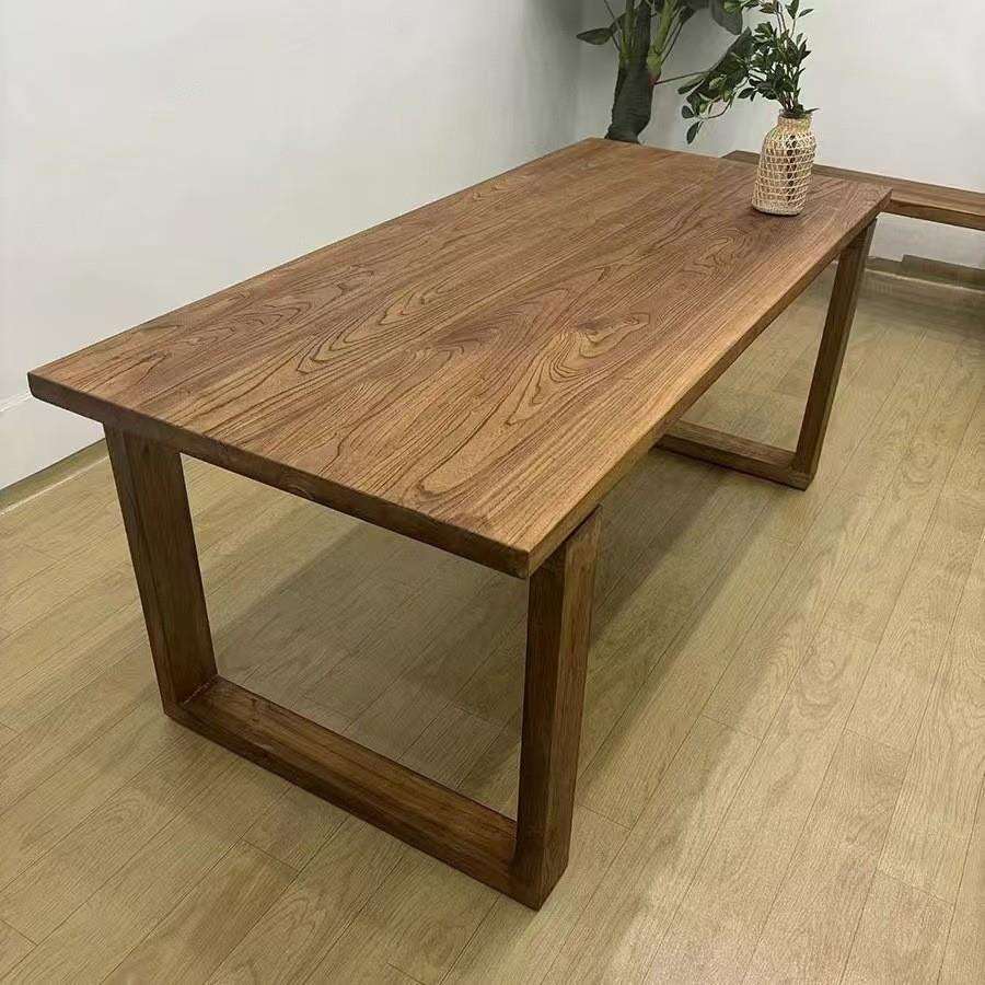 老榆木饭桌家用大板桌餐桌看书学习桌办公桌子餐桌实木工作台厂家