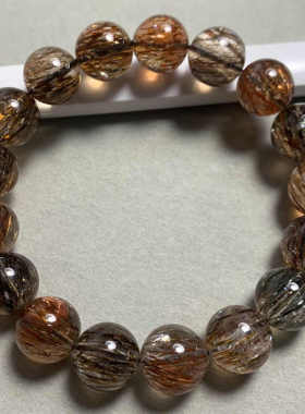 天然黑金超七手链 云母共生满发发晶黑超七手串 水晶饰品厂家直供