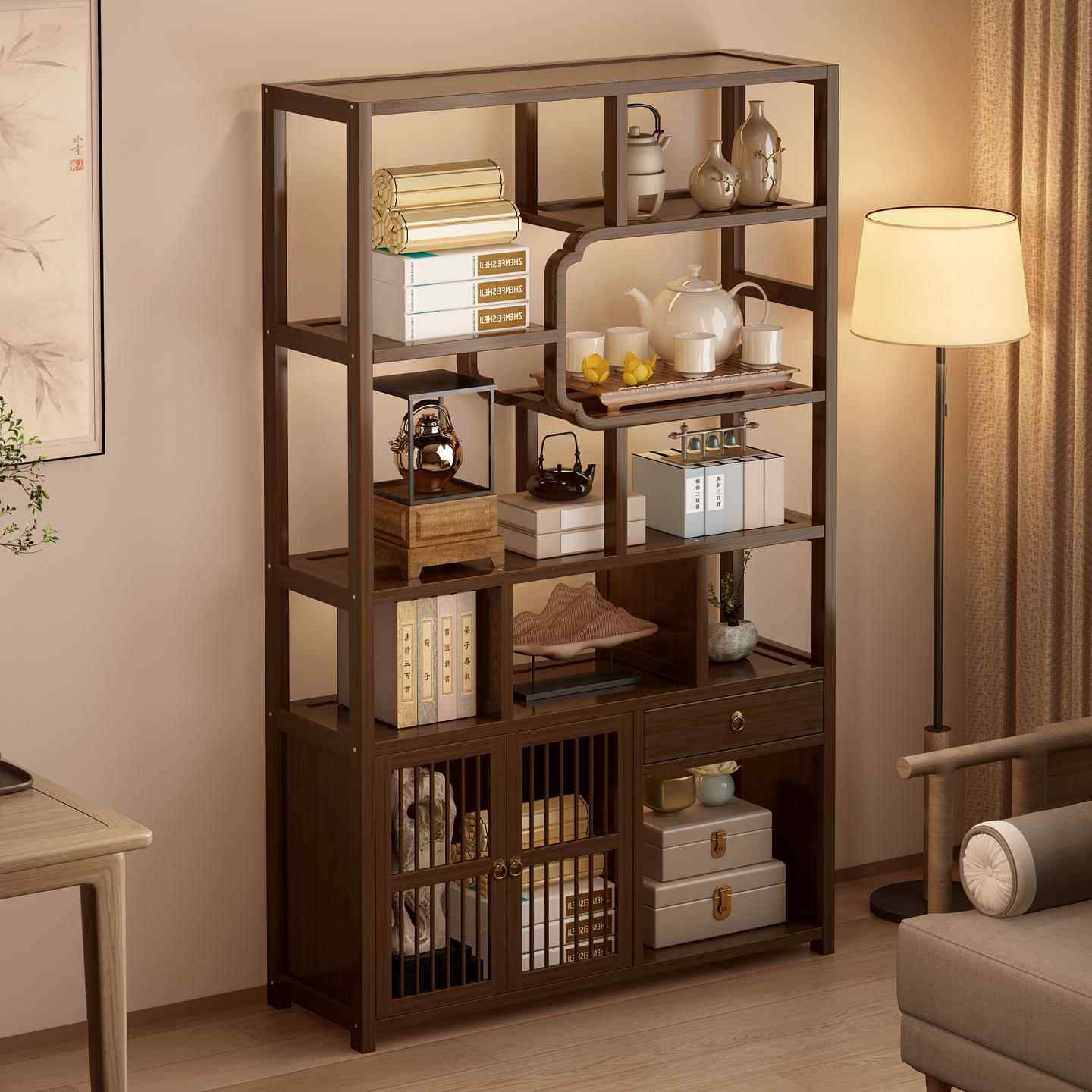 茶室博古架茶柜置物架茶具茶叶多层收纳摆放架非实木新中式展示柜