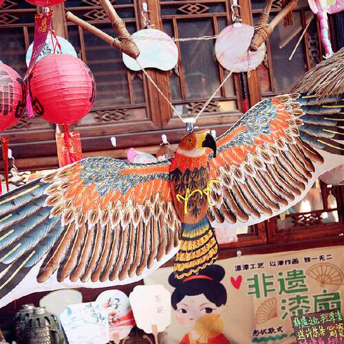 春季踏青放纸鸢 清明节日覆古风北方民俗手工3D立体烫金老鹰风筝