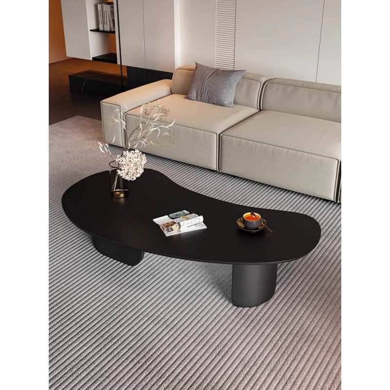 家用小户型创意茶桌意式岩板茶几简约现代客厅黑色腰果异形茶几