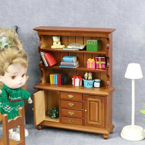 1:12娃娃屋dollhouse迷你家具模型摆件立式柜子栗色木质日式柜子