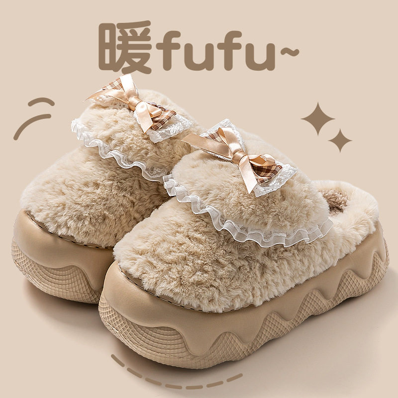 蝴蝶结棉拖鞋厚底增高秋冬季室内居家用防滑耐磨外穿保暖毛绒拖鞋,户外/登山/野营/旅行用品,沙滩鞋/凉鞋/拖鞋,淘宝优惠券,粉丝福利购,淘宝优惠卷