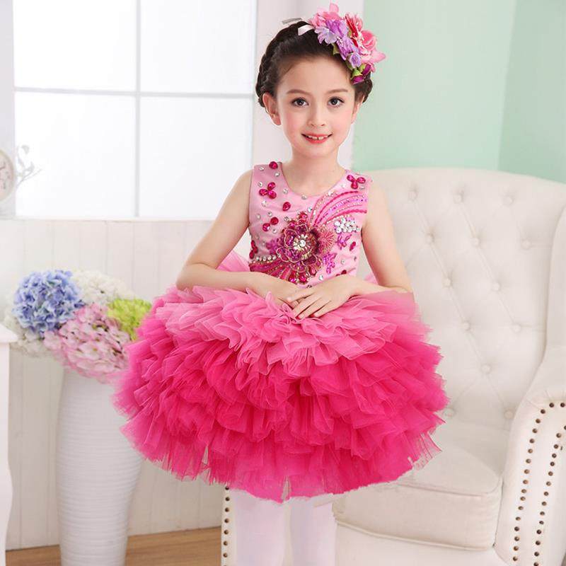 高档六一儿童服公主裙合唱女演童蓬蓬裙纱表主持人服晚礼服钢琴演