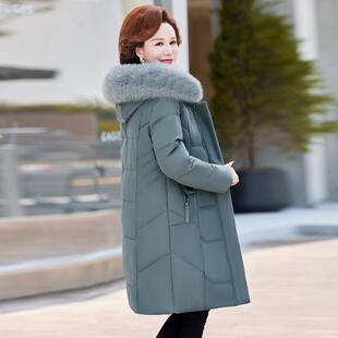标绒白鸭女绒中50—Y023老年羽绒士国中长过膝加厚妈妈装毛服领显