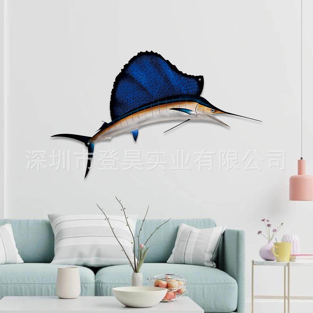 跨境金属鱼墙饰铁艺剑鱼工艺品壁挂家居室内室外地中海风格装饰品