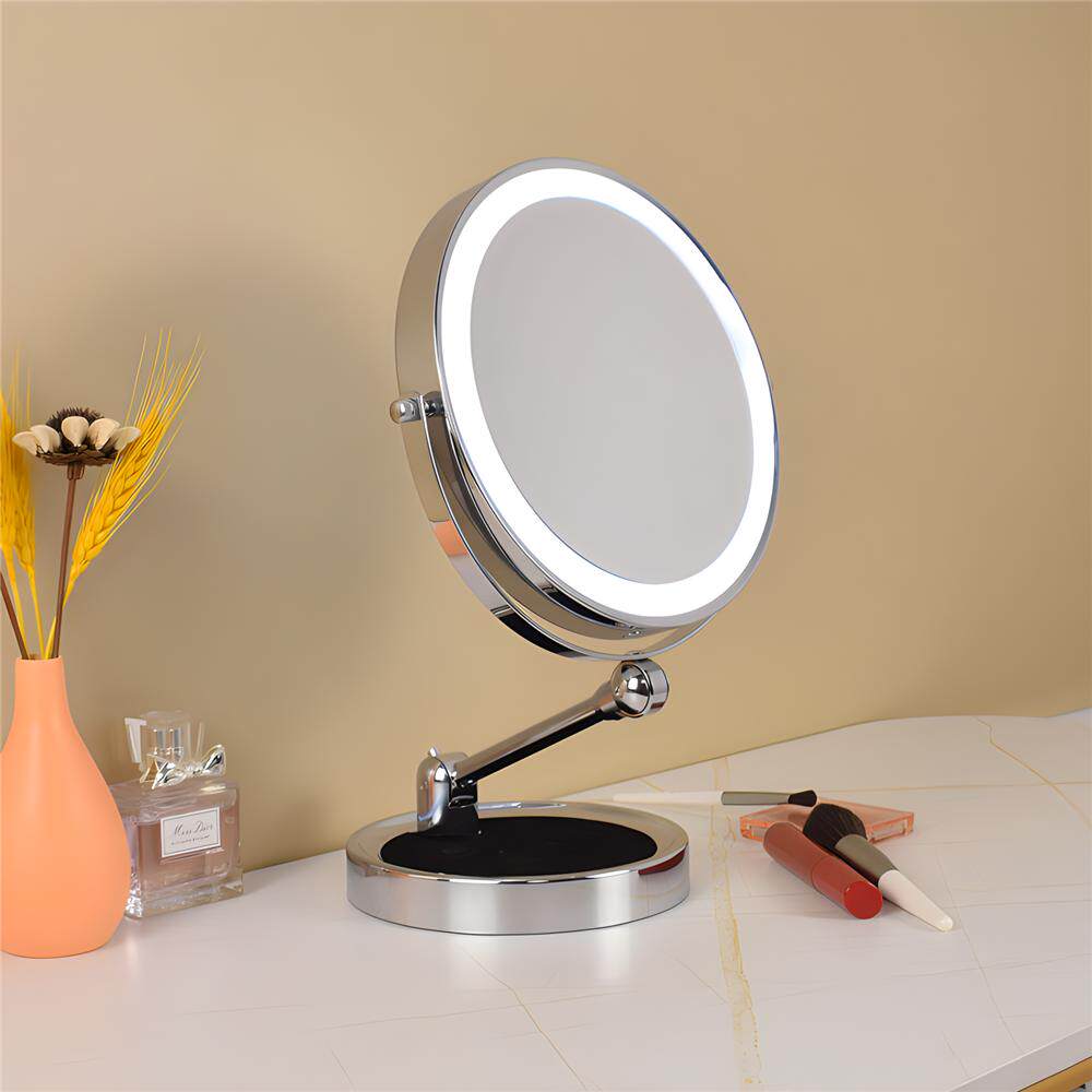 化妆镜台式放大桌面折叠家用带灯智能LED灯补光美妆镜 双面镜涛森