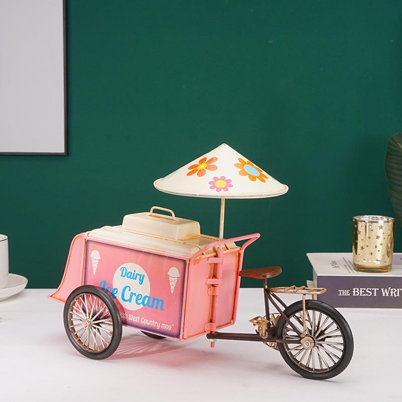 复古冰淇淋车桌面摆件模型铁艺甜品店橱窗酒柜样板间装饰品工艺品
