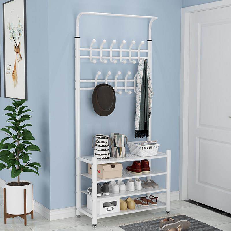 简易衣帽架落地卧室门厅挂衣架鞋架一体组合家用客厅玄关换鞋凳子