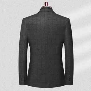 外套男士 季 西装 舒适厚款 格子单排扣商秋羊务冬休闲毛西 82351新款