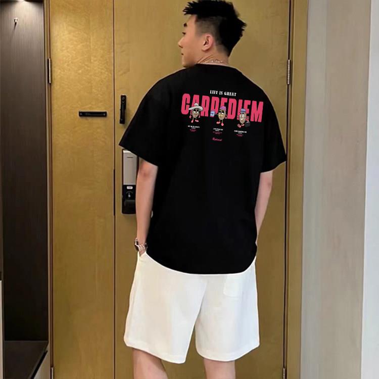 香港潮牌印花圆领潮流个性宽松男女T恤纯棉短袖上衣港风情侣装潮