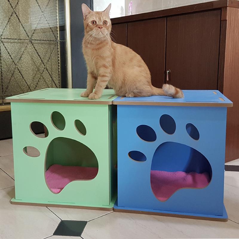 户外室内猫狗窝木质狗屋猫窝宠物狗窝宠物窝 猫舍产房送绒垫