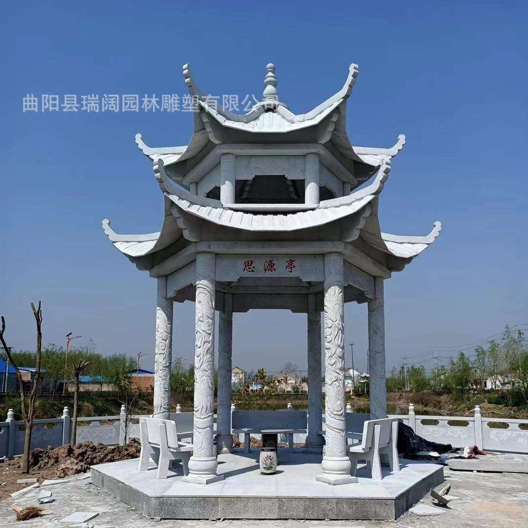 石雕凉亭户外庭院家用六角石亭子花岗岩石头亭子园林凉亭摆件厂家