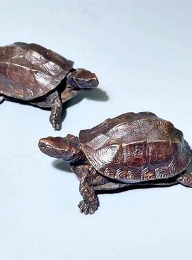 古玩招米平安龟风水老铜器实心铜金钱乌龟铜龟茶台茶宠盖置摆件