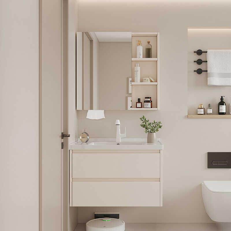 太空铝蜂窝铝合金浴室柜一体陶瓷盆洗手台洗漱池卫生间智能镜组合