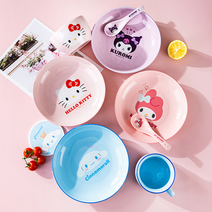 8英寸深盘可爱餐具碗盘碟子 HelloKitty卡通陶瓷盘子圆形菜盘家用
