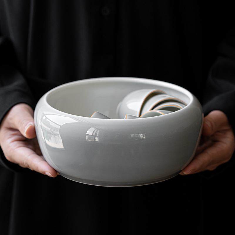 冰灰釉陶瓷茶洗｜雅致大号杯洗茶查桶茶海家用功夫茶具水盂笔洗缸