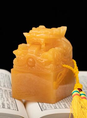 71TX天然黄玉九龙玉玺办公室摆件官印中式龙头大印装饰工艺品