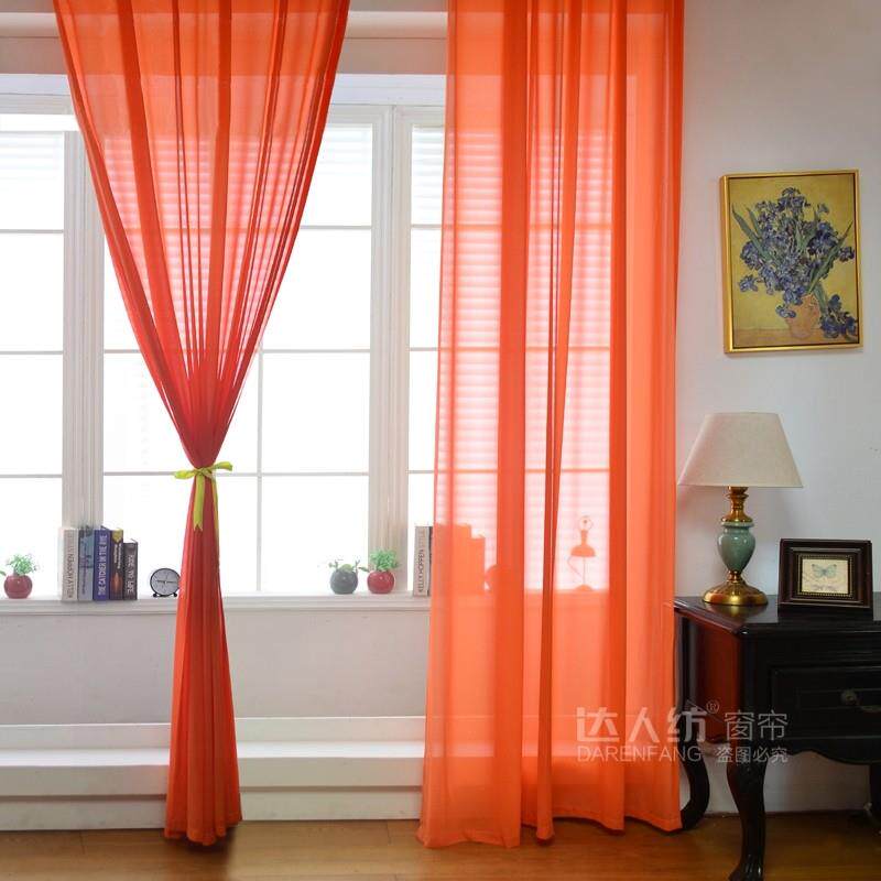 餐厅茶馆瑜伽泰式按摩馆客栈浴室橘红橘黄橙色雪纺透光窗纱窗帘