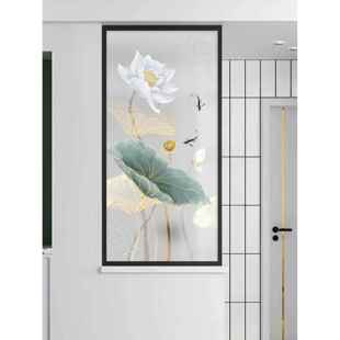 定制3d艺术玻璃屏风隔断墙简约现代客厅磨砂透光入户玄关鞋 柜荷花