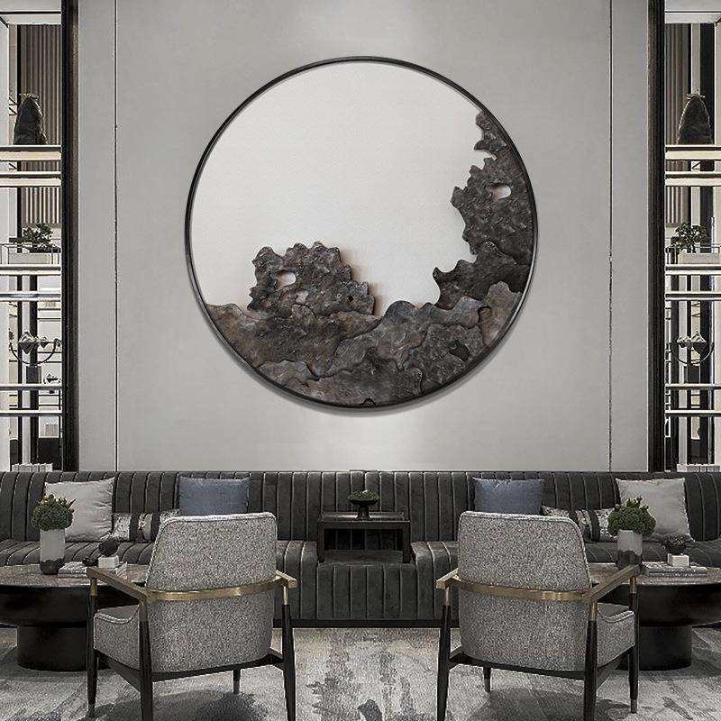 入户玄关装饰画走廊过道圆形肌理太湖石抽象实物壁挂画新中式禅意