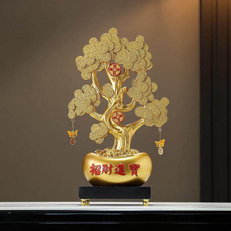 新中式发财树招财摆件入户玄关客厅高档摇钱树装饰品乔迁新居礼物