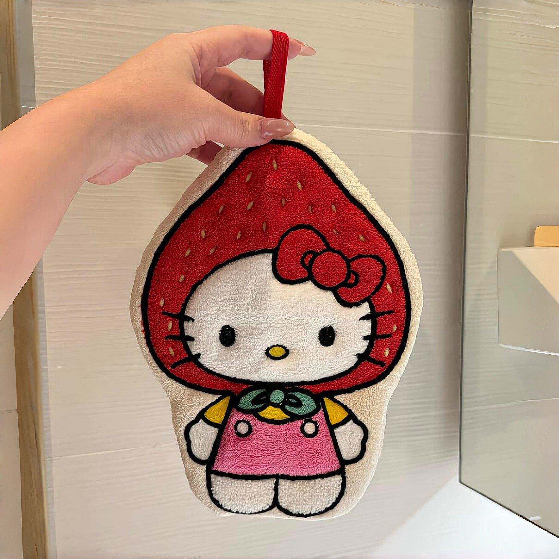 草莓KT猫擦手巾吸水毛巾手帕带挂绳家用卫生间厨房浴室珊瑚绒加厚