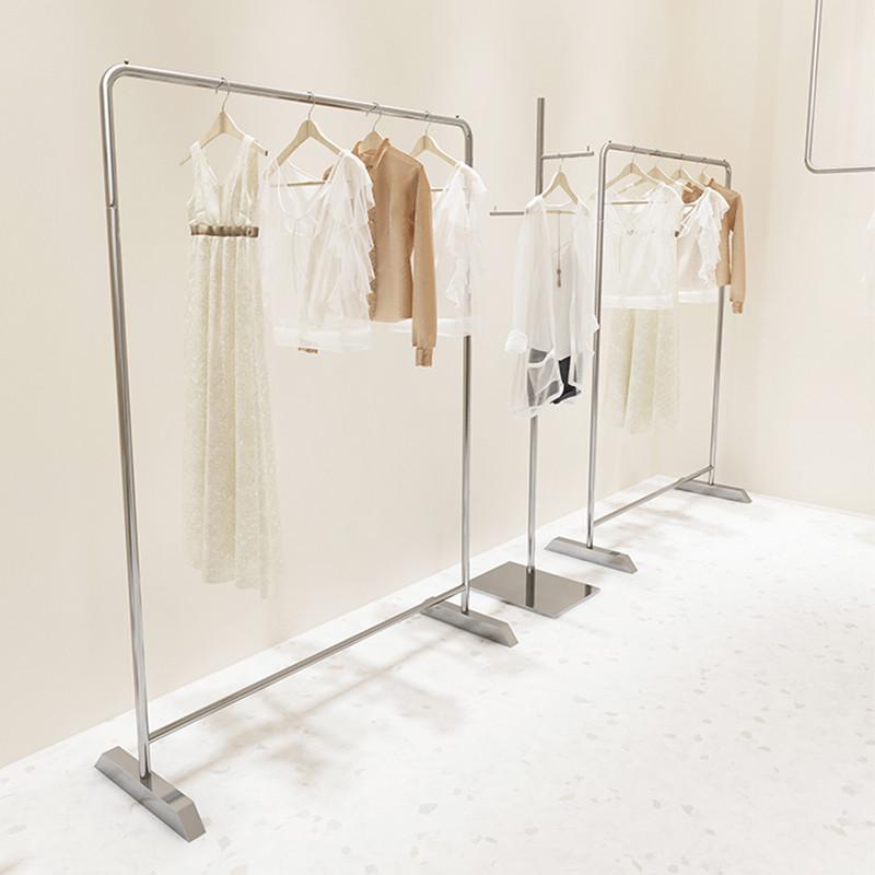 不锈钢服装店展示架女装店落地式挂衣架银色中岛货架陈列架简约