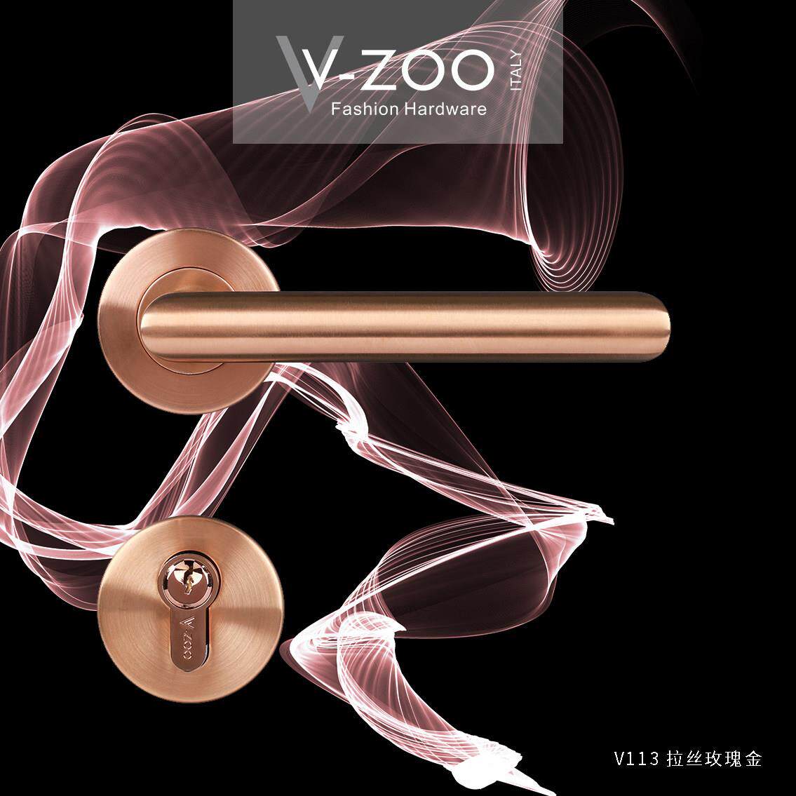 vzoo卧室房间门锁全套不锈钢拉丝玫瑰金房门把手金色室内静音门锁