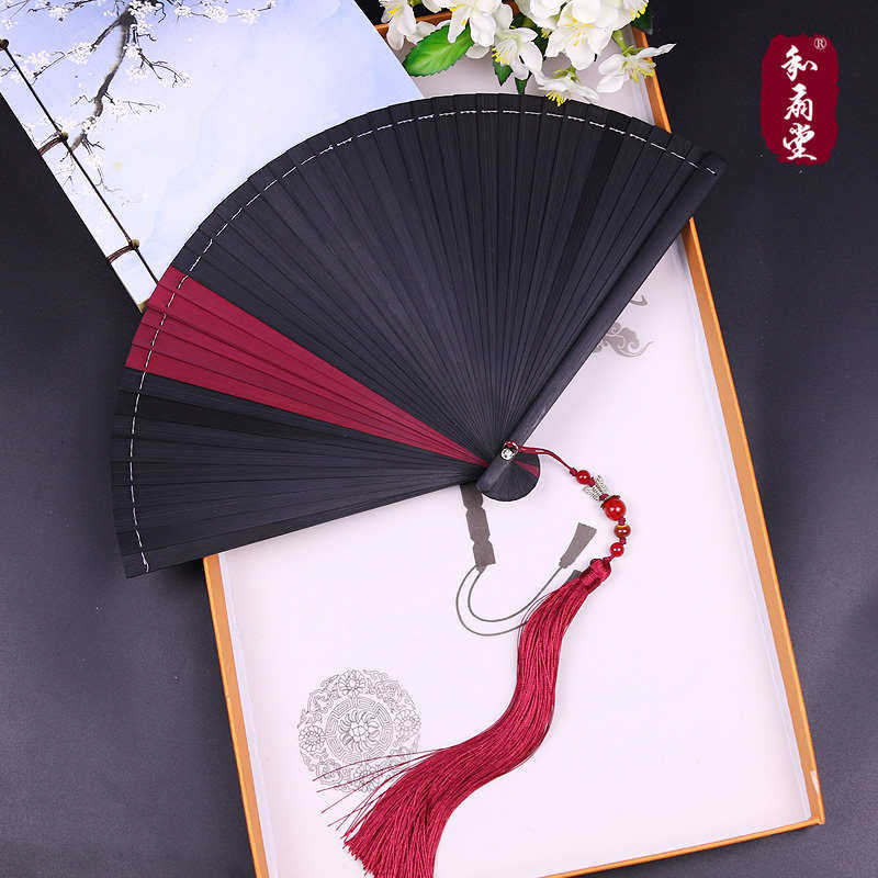 中国风全竹扇子雕刻镂空日式古风男女士折扇手工红黑色小巧舞链衡