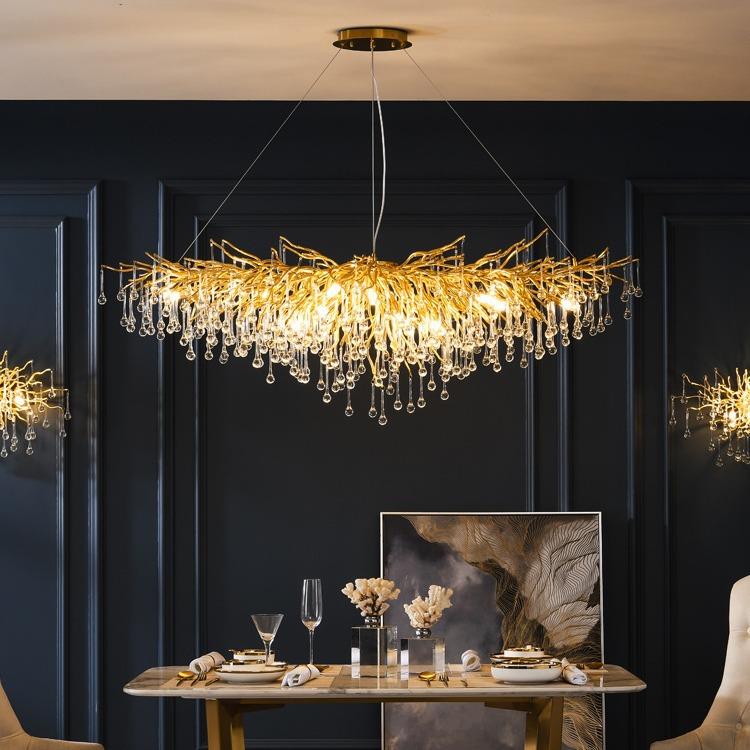 餐厅灯法式轻奢新款主灯水晶灯水滴树枝客厅餐厅奢华别墅水晶吊灯