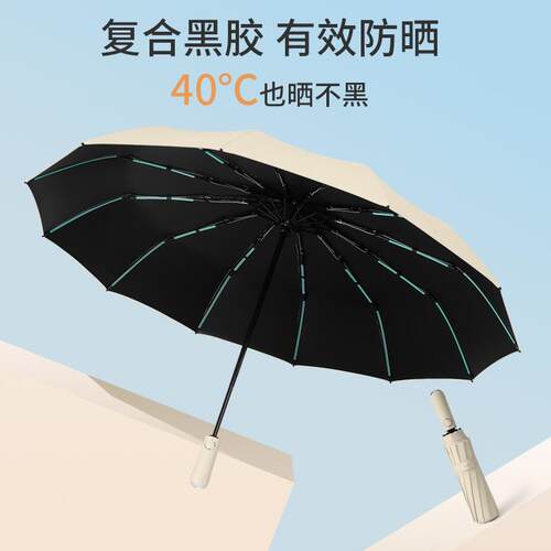 12骨全自动晴雨伞48骨双龙骨商务抗风折叠雨伞遮阳广告伞