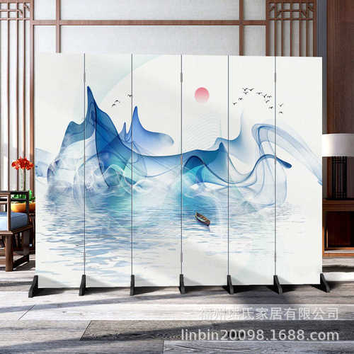 新中式山水屏风玄关隔断墙客厅卧室现代简约折屏移动双面办公装饰