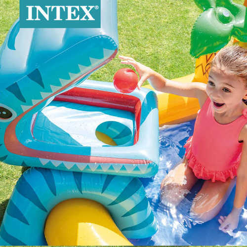 INTEX57444恐龙火山滑梯游泳池充气戏水池宝宝沙地海洋球池批发