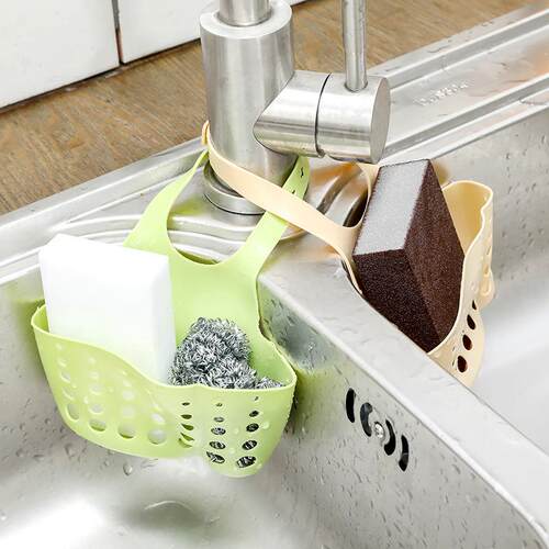 Adjustable Snap-On Sink Organizer Basket, Kitchen Storage Ra