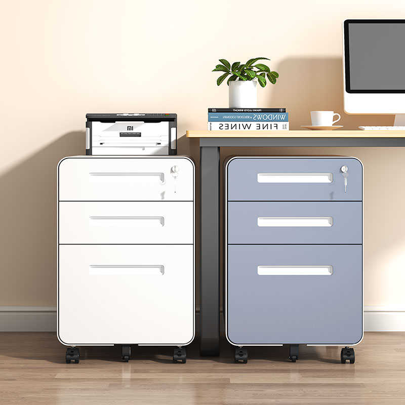 办公室桌下文件柜铁皮收纳储物柜活动柜移动带锁资料抽屉矮柜边柜