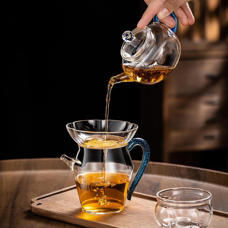 纯手工茶滤网激光打孔全玻璃一体茶漏底座套装茶隔透明茶叶过滤器