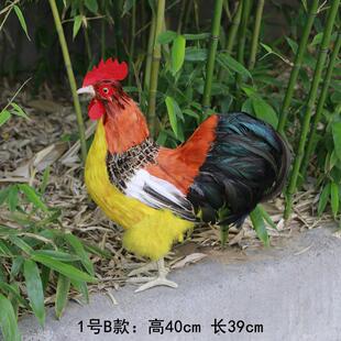 高40cm鸡年仿真大公鸡1:1真羽毛制作会叫打鸣公鸡装饰工艺品摆件