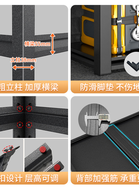 家用货架置物架多层落地仓库阳台收纳储物架杂物间地下室超市铁架