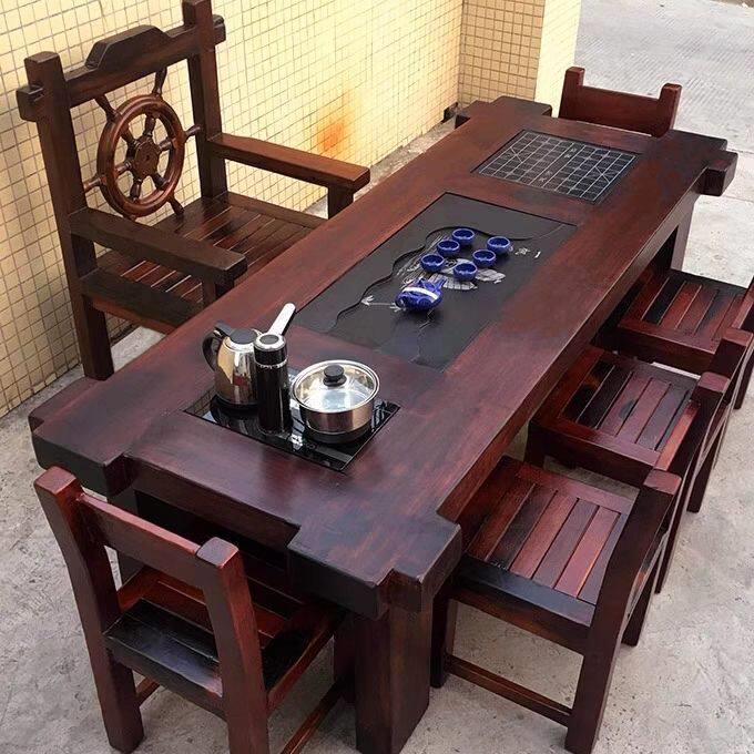 老船木茶桌椅组合实木办公室泡茶台茶具套装桌子一体功夫茶几家用