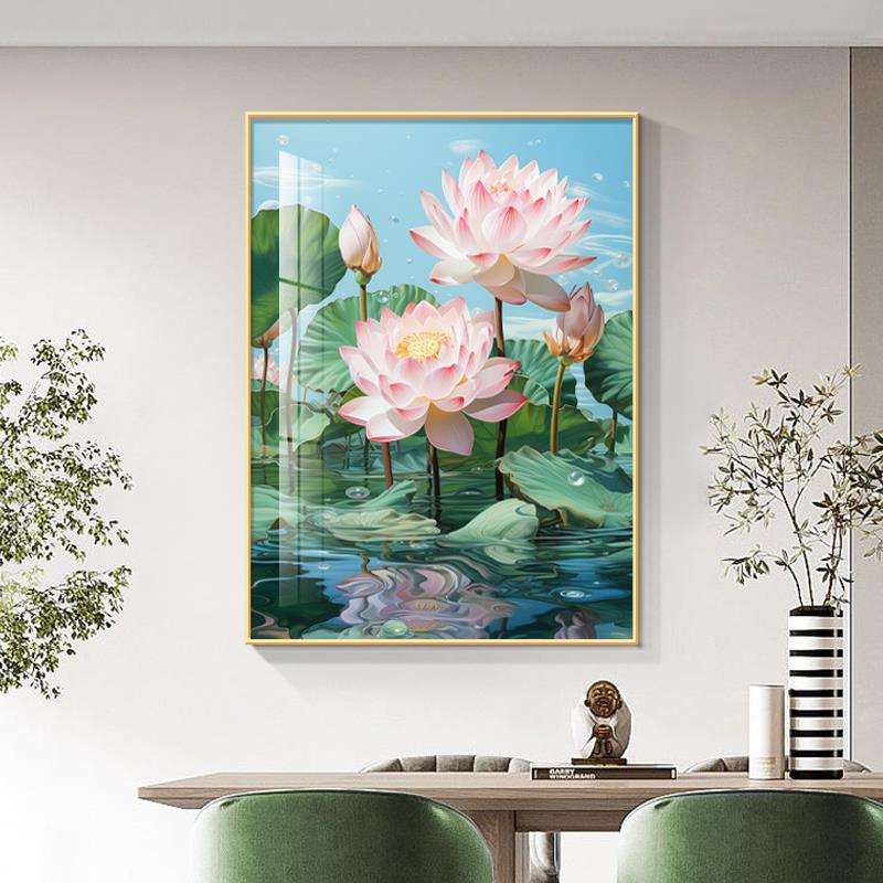 夏日荷花饭厅装饰画2025新款莲花卧室床头客厅化妆室门口防水挂画