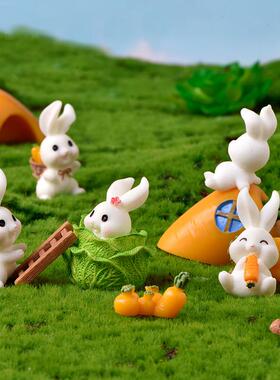 兔子乐园微景观摆件可爱卡通动物胡萝卜兔房子萌兔园艺树脂配件