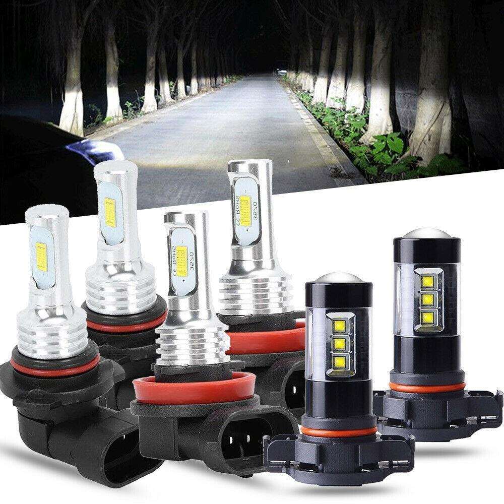 汽车LED大灯9005远光H11近光H16雾灯套装6000K白光套装组合雾灯