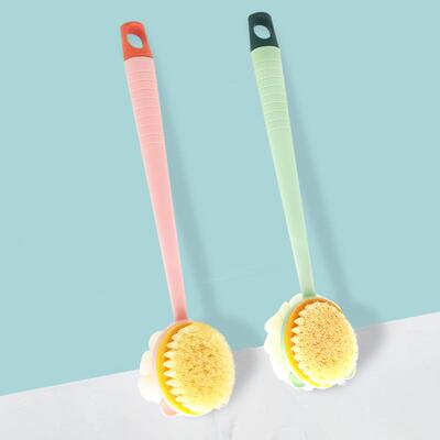 2-in-1 Bathing Brush with Long Handle, Soft Bristles, Double