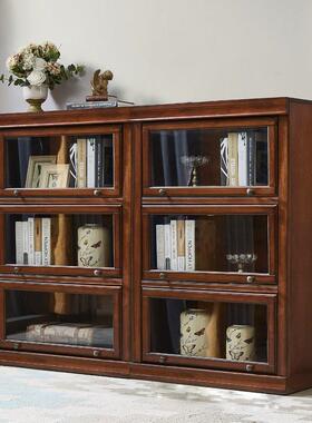 A203美式实木书柜家用落带地多层乡书架门自由组合柜子收纳储物轻